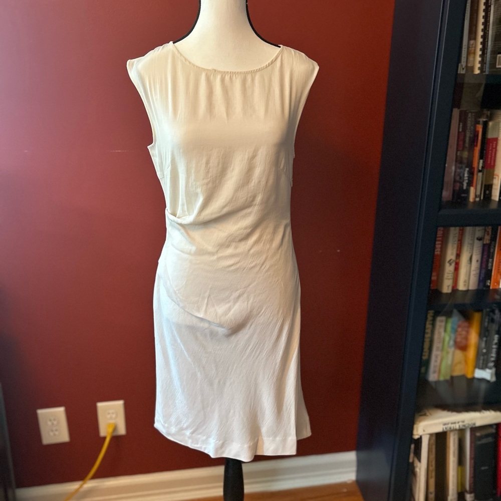 Theory Ivory Gathered Sleeveless Mini Dress